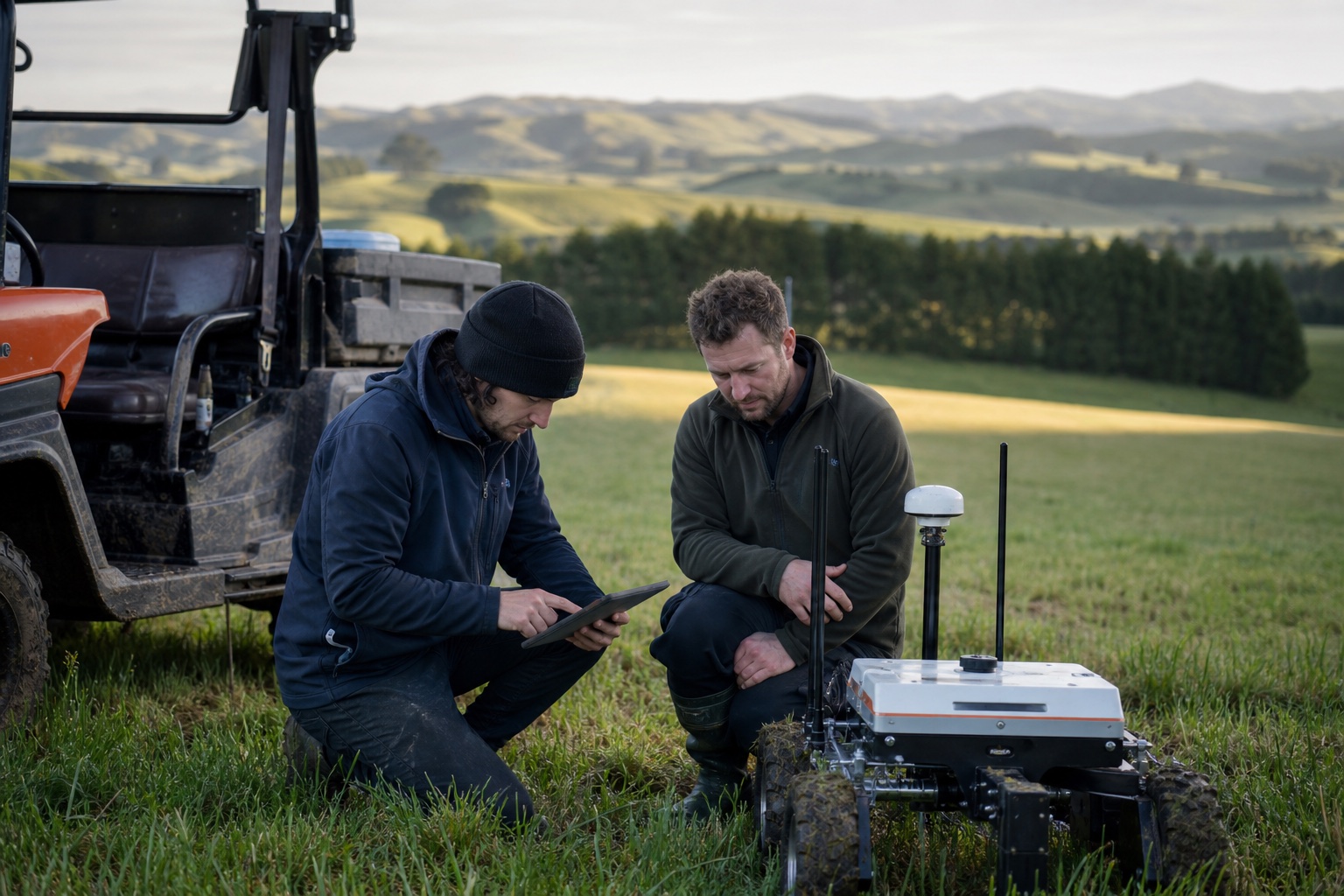 A New Zealand agritech team testing precision farming equipment